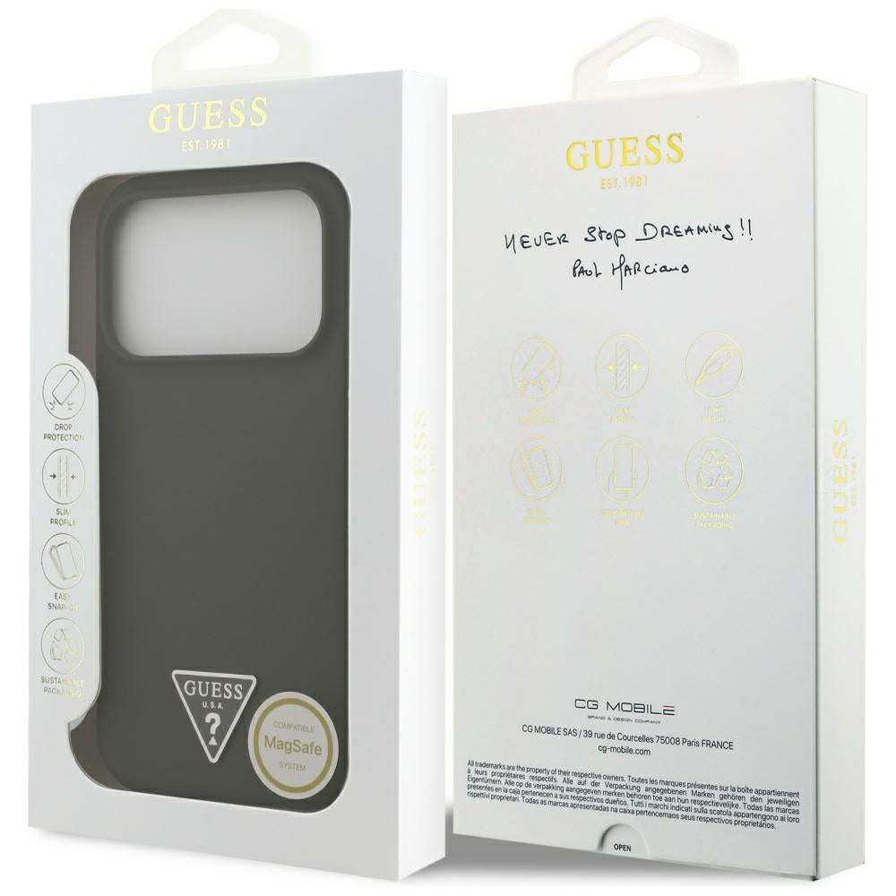 Pouzdro MagSafe pro Apple iPhone 17 Pro, Guess, Triangle Logo, Kaki
