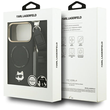 Pouzdro MagSafe pro Apple iPhone 17 Pro, Karl Lagerfeld, Big Strap Choupette Metal Logo, Černá