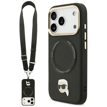 Pouzdro MagSafe pro Apple iPhone 17 Pro, Karl Lagerfeld, Big Strap Karl Metal Logo, Černá