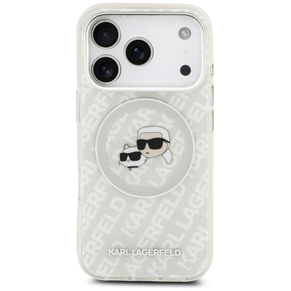 Pouzdro MagSafe pro Apple iPhone 17 Pro, Karl Lagerfeld, Glitter Karl & Choupette Head, Bílá