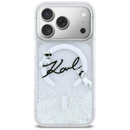 Pouzdro MagSafe pro Apple iPhone 17 Pro, Karl Lagerfeld, Glitter Karl Script Logo, Průhledné