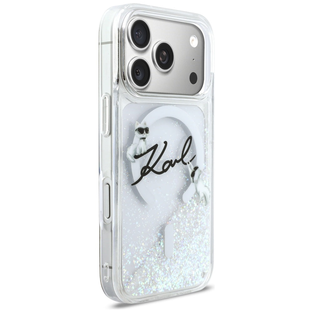 Pouzdro MagSafe pro Apple iPhone 17 Pro, Karl Lagerfeld, Glitter Karl Script Logo, Průhledné