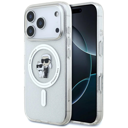Pouzdro MagSafe pro Apple iPhone 17 Pro, Karl Lagerfeld, IML Glitter Karl & Choupette, Průhledné