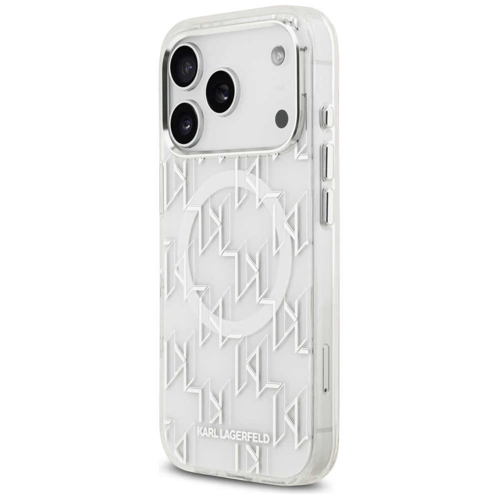 Pouzdro MagSafe pro Apple iPhone 17 Pro, Karl Lagerfeld, IML KL Monogram, Bílá