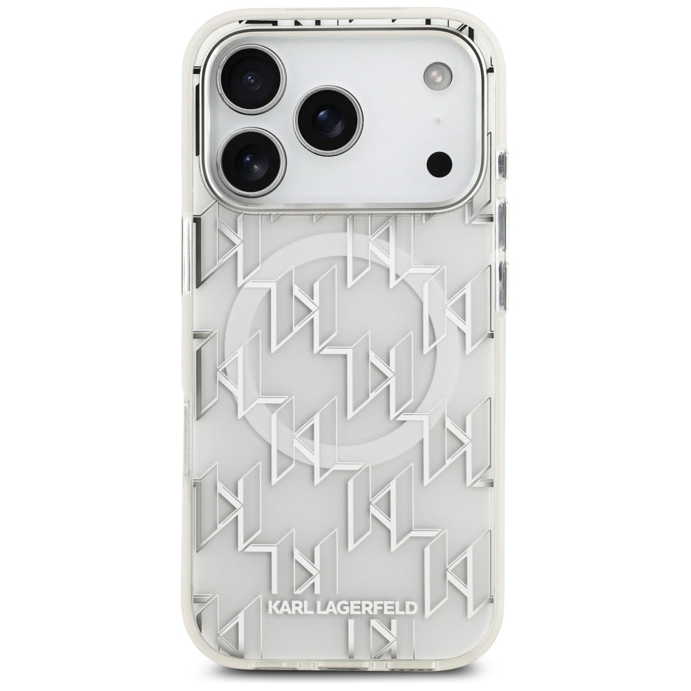 Pouzdro MagSafe pro Apple iPhone 17 Pro, Karl Lagerfeld, IML KL Monogram, Bílá