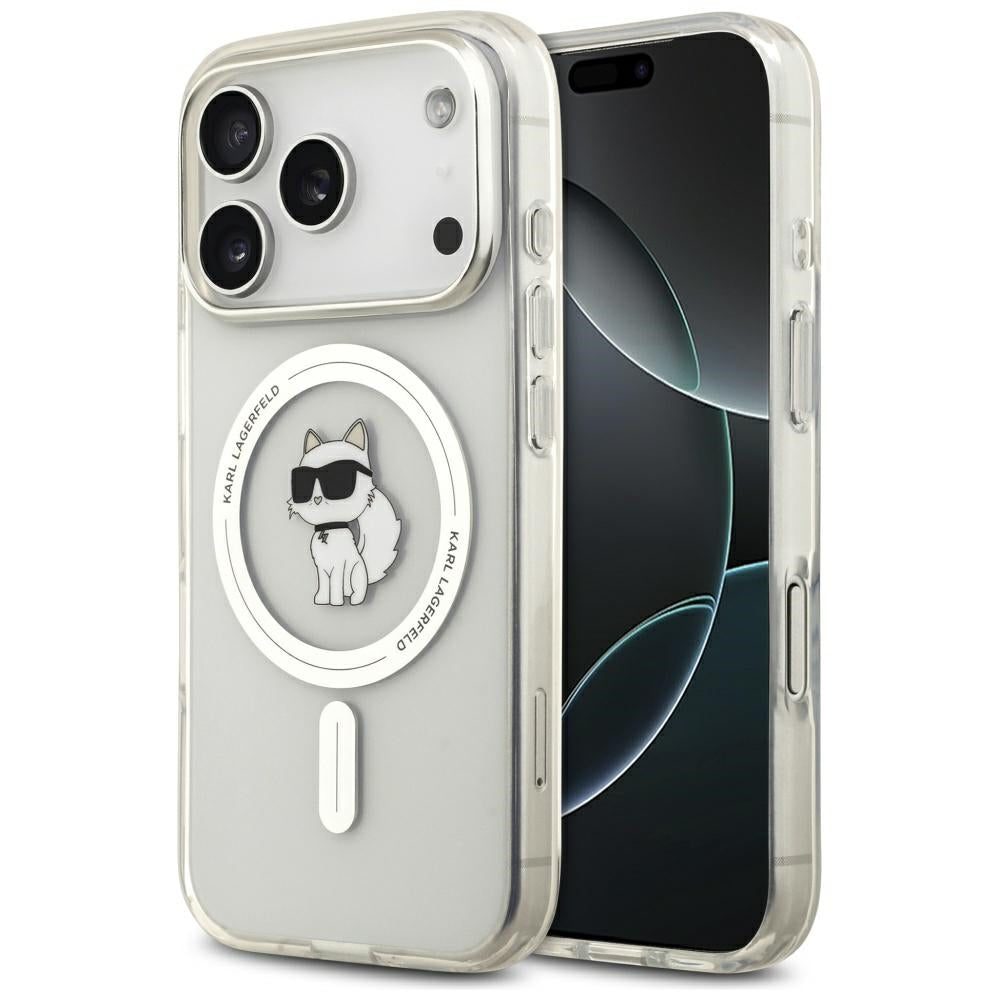 Pouzdro MagSafe pro Apple iPhone 17 Pro, Karl Lagerfeld, IML Logo Choupette, Průhledné