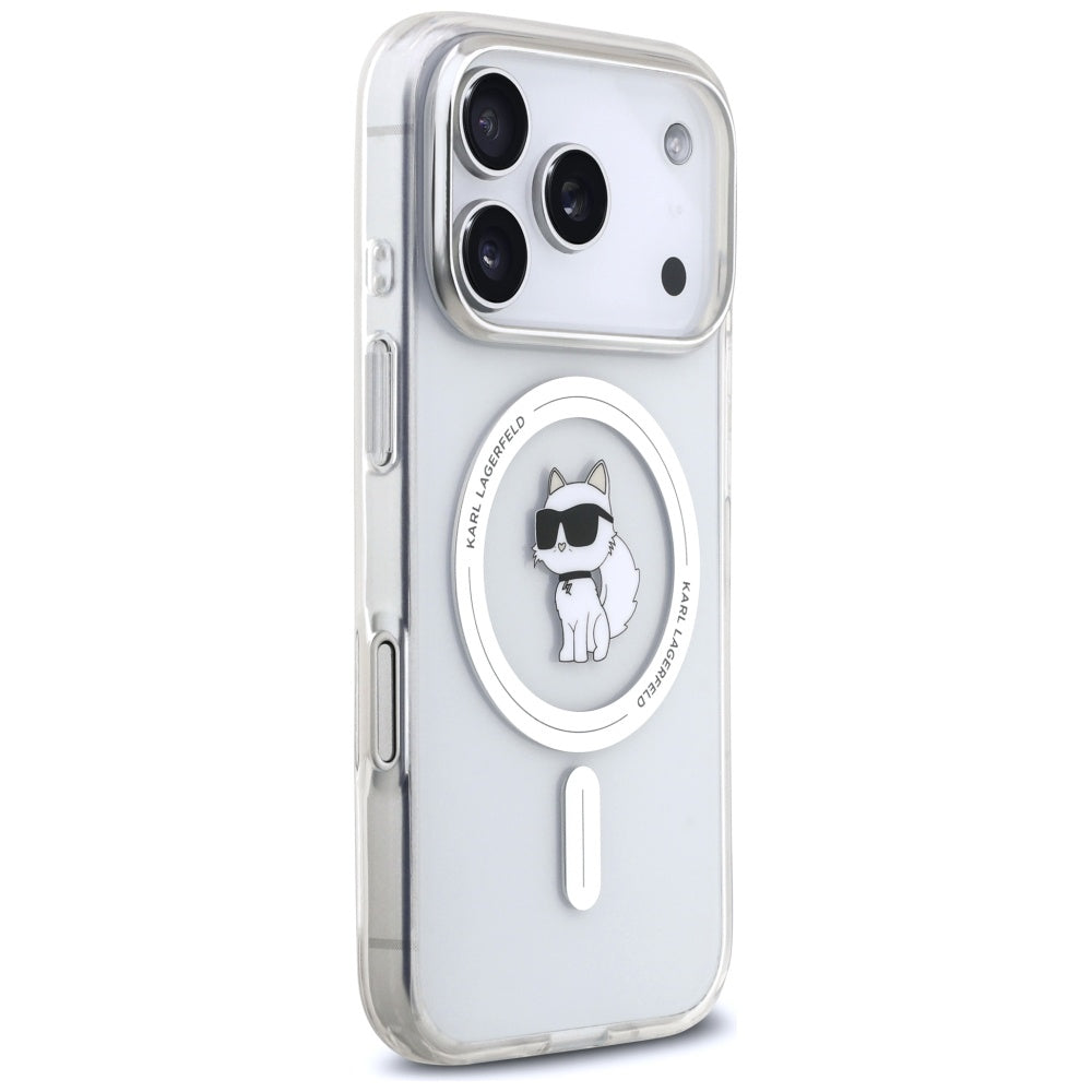 Pouzdro MagSafe pro Apple iPhone 17 Pro, Karl Lagerfeld, IML Logo Choupette, Průhledné