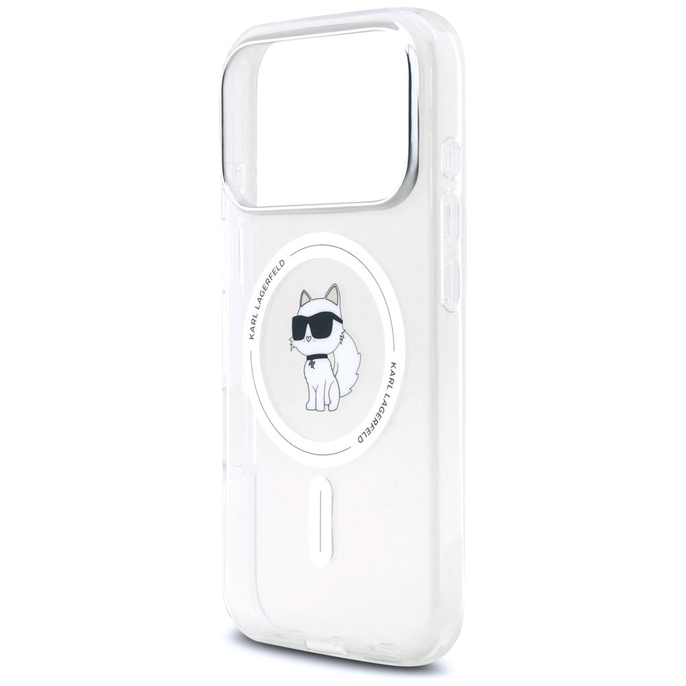 Pouzdro MagSafe pro Apple iPhone 17 Pro, Karl Lagerfeld, IML Logo Choupette, Průhledné