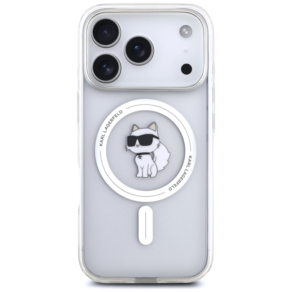 Pouzdro MagSafe pro Apple iPhone 17 Pro, Karl Lagerfeld, IML Logo Choupette, Průhledné