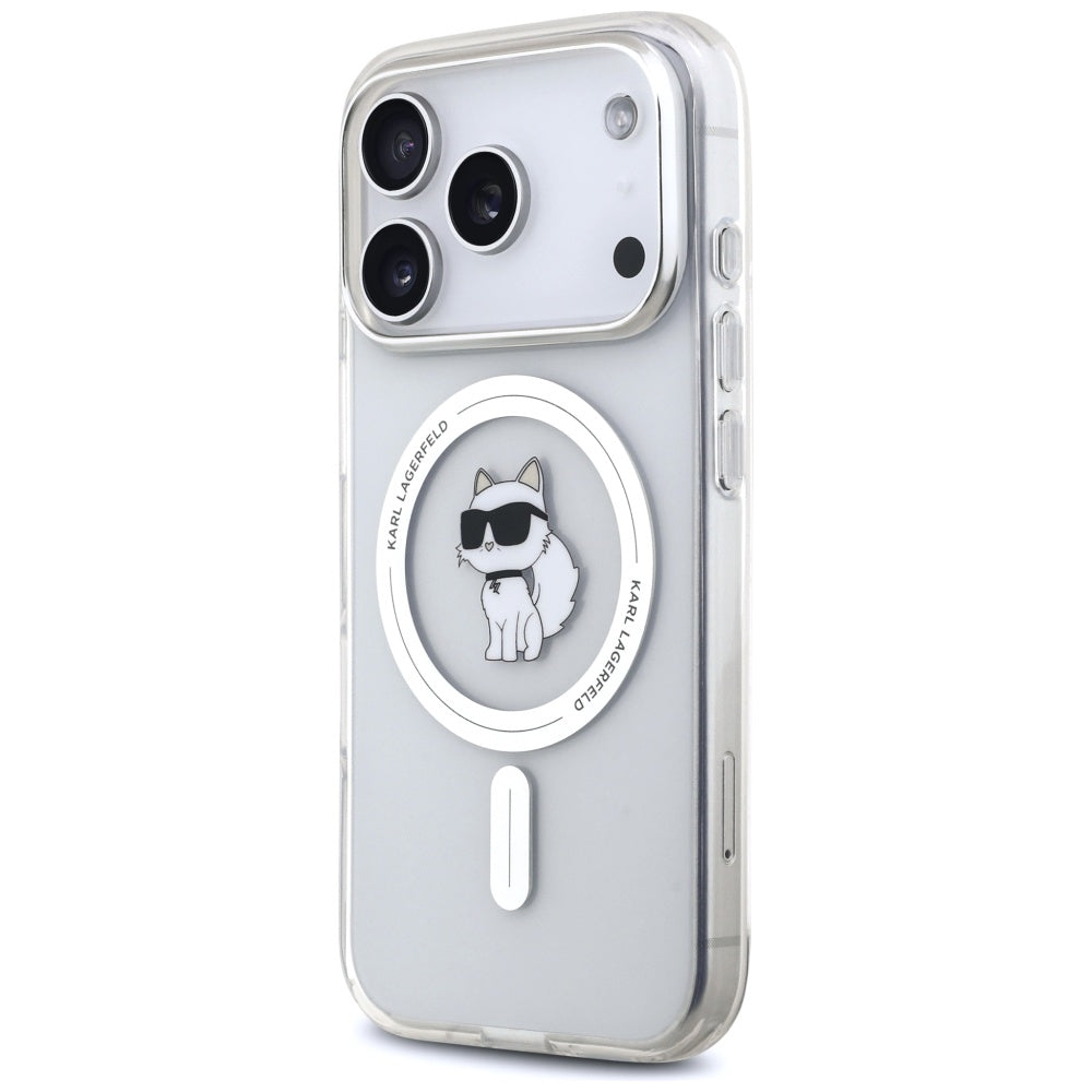 Pouzdro MagSafe pro Apple iPhone 17 Pro, Karl Lagerfeld, IML Logo Choupette, Průhledné