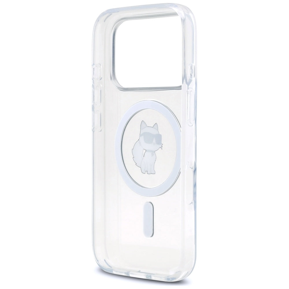 Pouzdro MagSafe pro Apple iPhone 17 Pro, Karl Lagerfeld, IML Logo Choupette, Průhledné