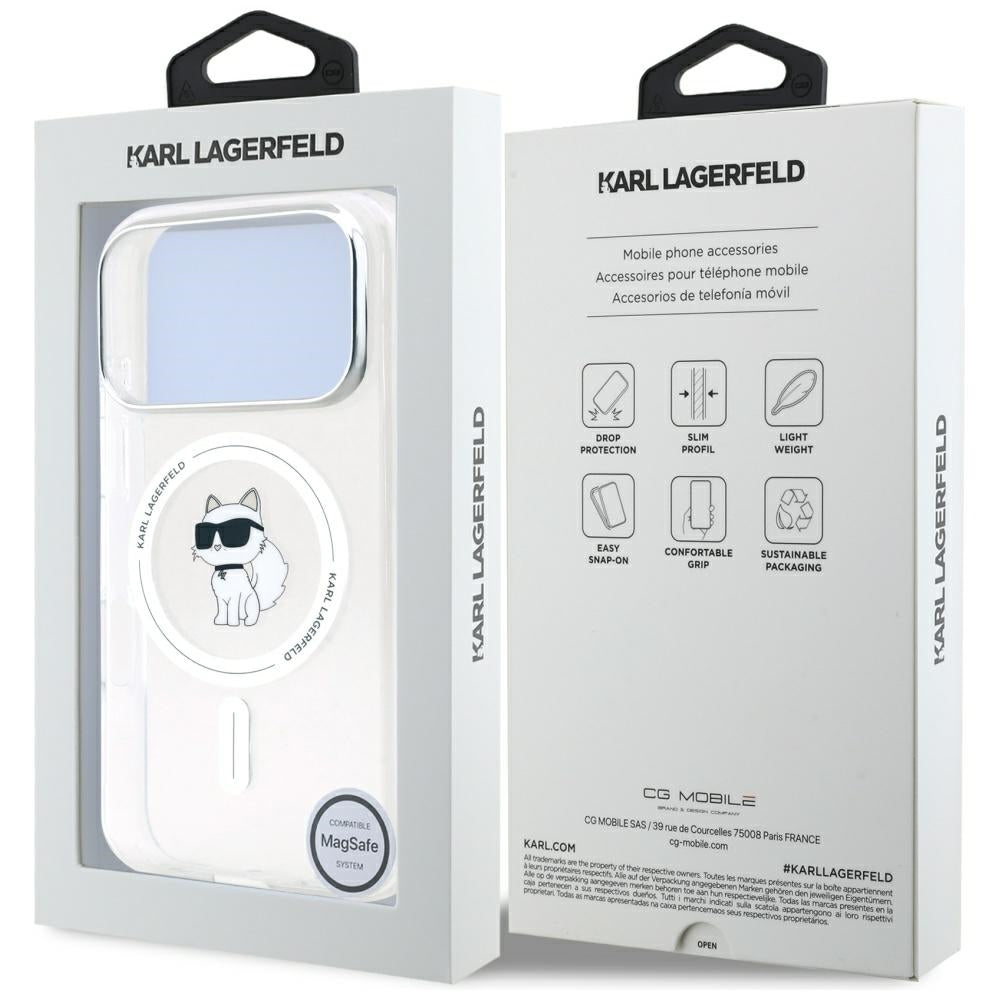 Pouzdro MagSafe pro Apple iPhone 17 Pro, Karl Lagerfeld, IML Logo Choupette, Průhledné