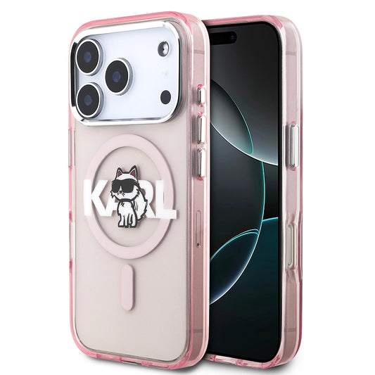 Pouzdro MagSafe pro Apple iPhone 17 Pro, Karl Lagerfeld, IML Sketch Logo Choupette, Růžová