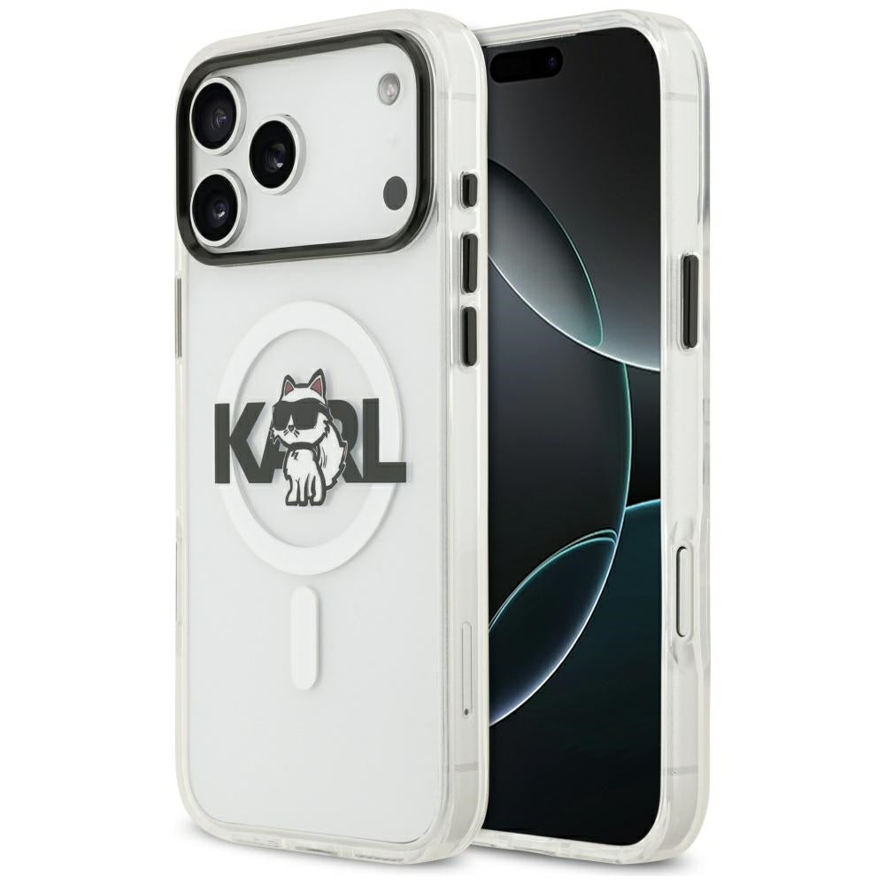 Pouzdro MagSafe pro Apple iPhone 17 Pro, Karl Lagerfeld, IML Sketch Logo Choupette, Průhledné
