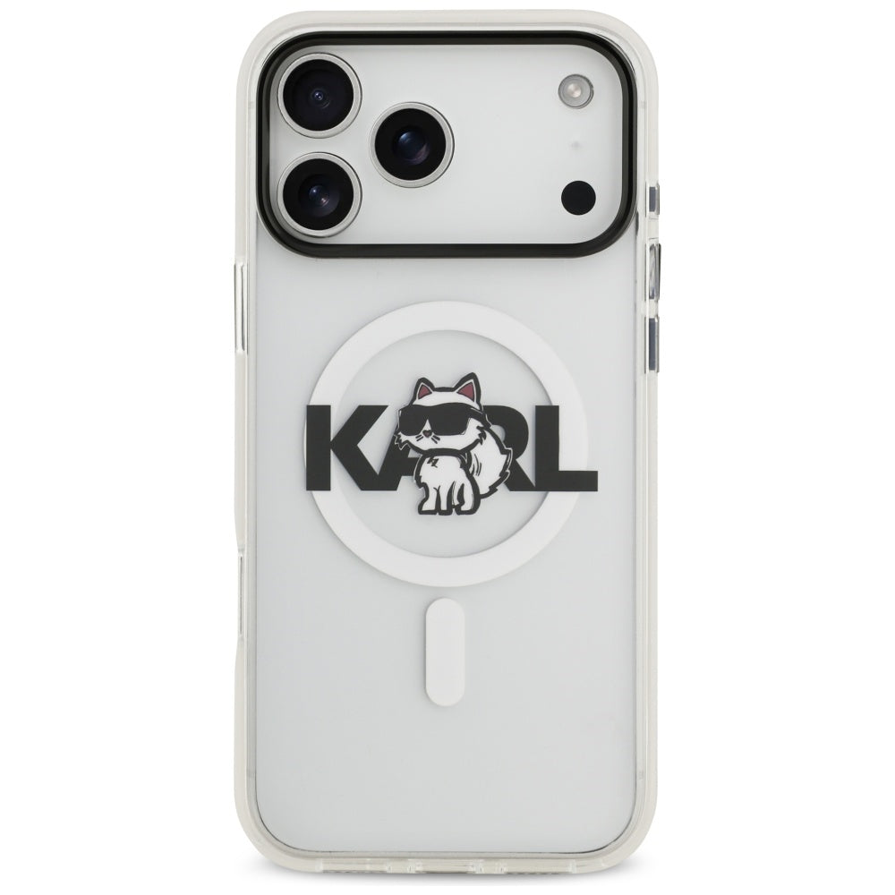 Pouzdro MagSafe pro Apple iPhone 17 Pro, Karl Lagerfeld, IML Sketch Logo Choupette, Průhledné