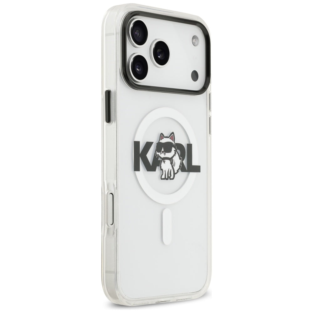 Pouzdro MagSafe pro Apple iPhone 17 Pro, Karl Lagerfeld, IML Sketch Logo Choupette, Průhledné