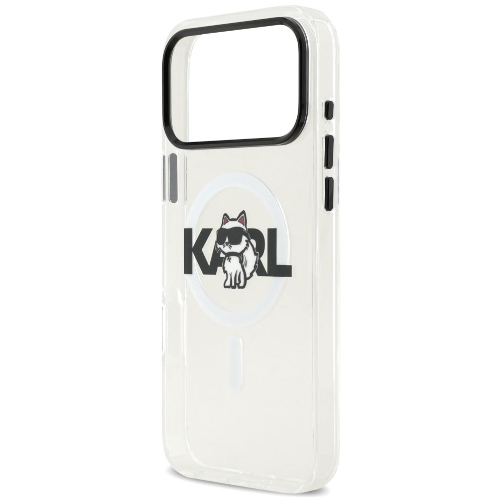 Pouzdro MagSafe pro Apple iPhone 17 Pro, Karl Lagerfeld, IML Sketch Logo Choupette, Průhledné