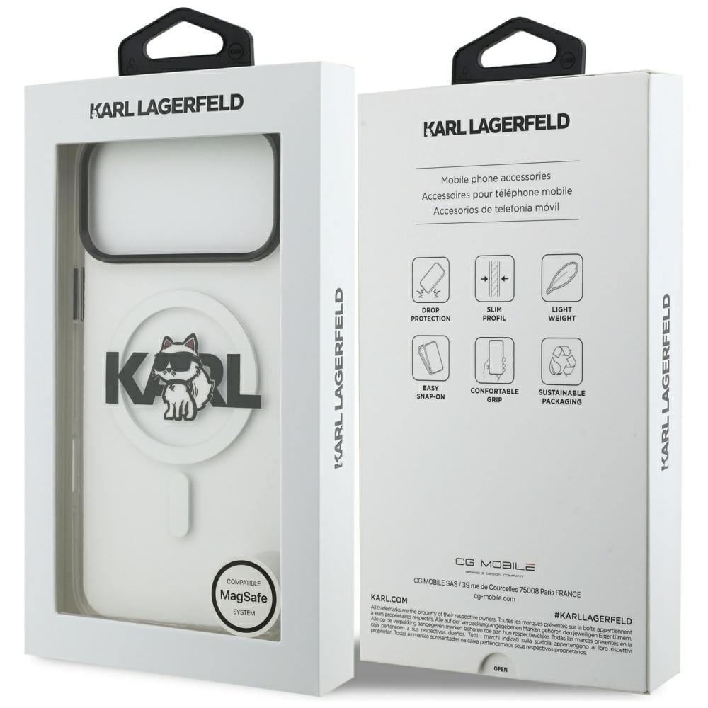 Pouzdro MagSafe pro Apple iPhone 17 Pro, Karl Lagerfeld, IML Sketch Logo Choupette, Průhledné