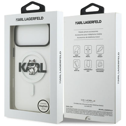 Pouzdro MagSafe pro Apple iPhone 17 Pro, Karl Lagerfeld, IML Sketch Logo Choupette, Průhledné