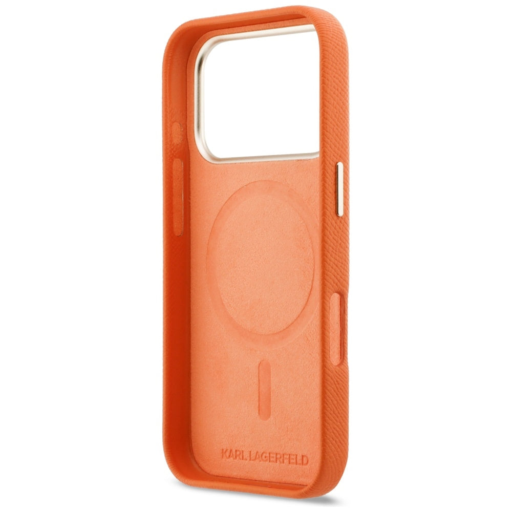 Pouzdro MagSafe pro Apple iPhone 17 Pro, Karl Lagerfeld, Karl Head Logo, Oranžové