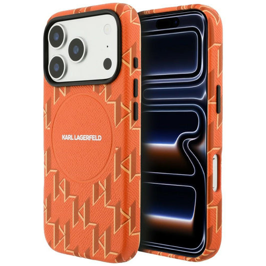 Pouzdro MagSafe pro Apple iPhone 17 Pro, Karl Lagerfeld, KL Monogram Logo, Oranžové