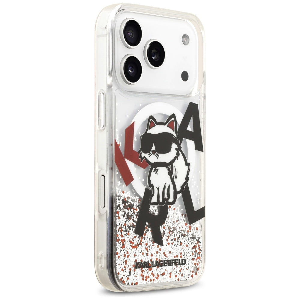 MagSafe Case for Apple iPhone 17 Pro, Karl Lagerfeld, Liquid Glitter Choupette Logo, Transparent