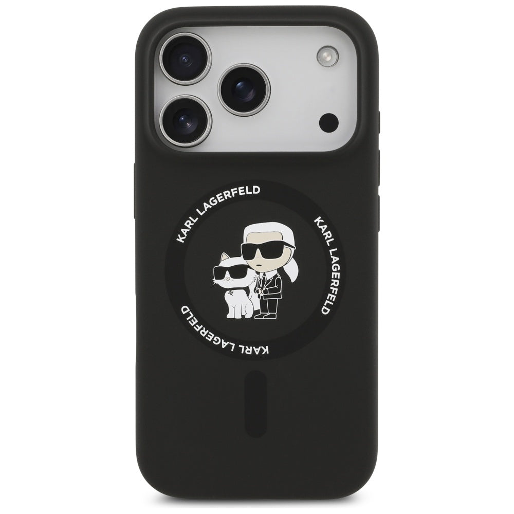 Pouzdro MagSafe pro Apple iPhone 17 Pro, Karl Lagerfeld, Ring Karl & Choupette, Černá