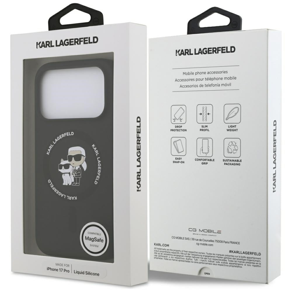 Pouzdro MagSafe pro Apple iPhone 17 Pro, Karl Lagerfeld, Ring Karl & Choupette, Černá