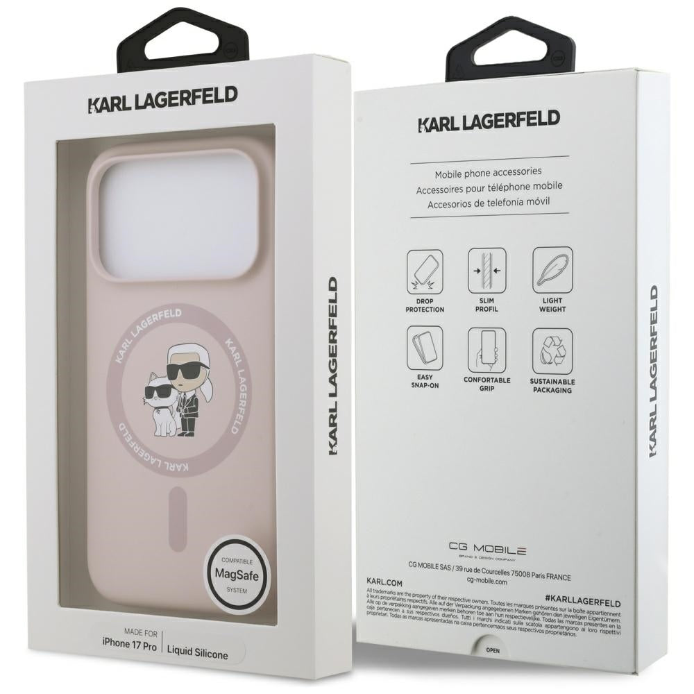 Pouzdro MagSafe pro Apple iPhone 17 Pro, Karl Lagerfeld, Ring Karl & Choupette, Růžová