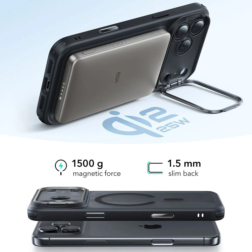 Pouzdro MagSafe pro Apple iPhone 17 Pro Max, ESR, Classic Hybrid Kickstand, Saténově černé