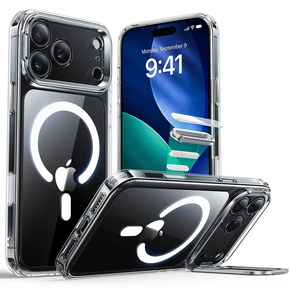 Pouzdro MagSafe pro Apple iPhone 17 Pro Max, ESR, Classic Hybrid Kickstand, Průhledné
