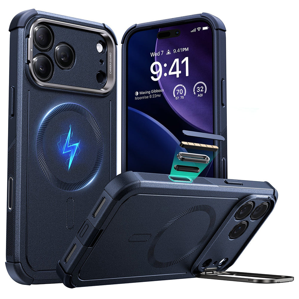 Pouzdro MagSafe pro Apple iPhone 17 Pro Max, ESR, Cyber Armor Kickstand, Modrá