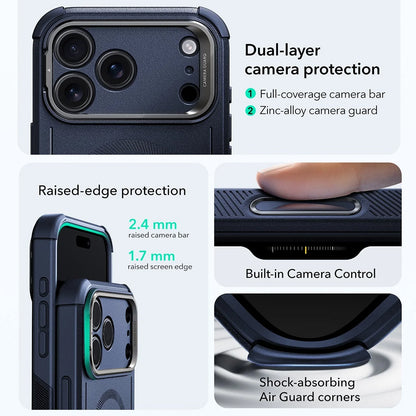 Pouzdro MagSafe pro Apple iPhone 17 Pro Max, ESR, Cyber Armor Kickstand, Modrá
