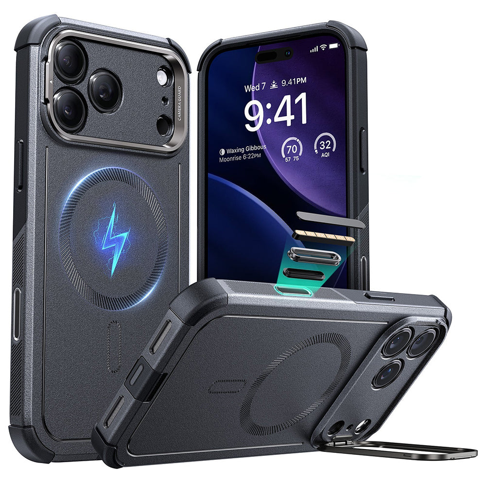 Pouzdro MagSafe pro Apple iPhone 17 Pro Max, ESR, Cyber Armor Kickstand, Šedé
