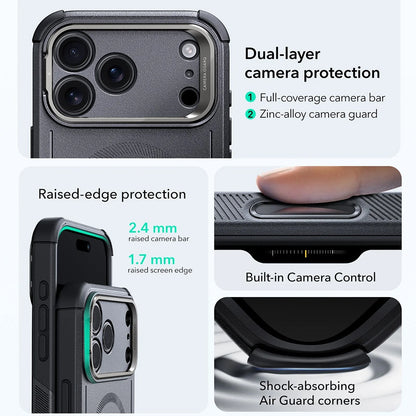 Pouzdro MagSafe pro Apple iPhone 17 Pro Max, ESR, Cyber Armor Kickstand, Šedé