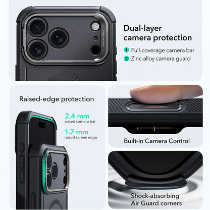 Pouzdro MagSafe pro Apple iPhone 17 Pro Max, ESR, Cyber Armor Kickstand, Černé