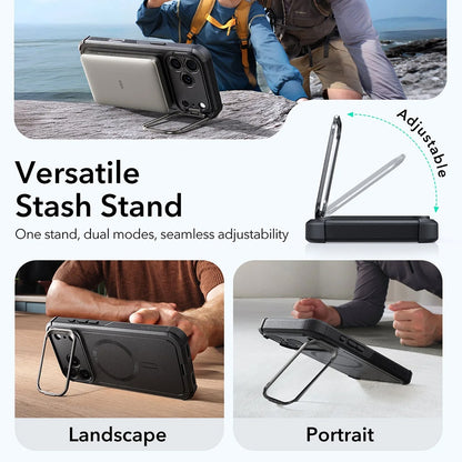 Pouzdro MagSafe pro Apple iPhone 17 Pro Max, ESR, Cyber Armor Kickstand, Černé