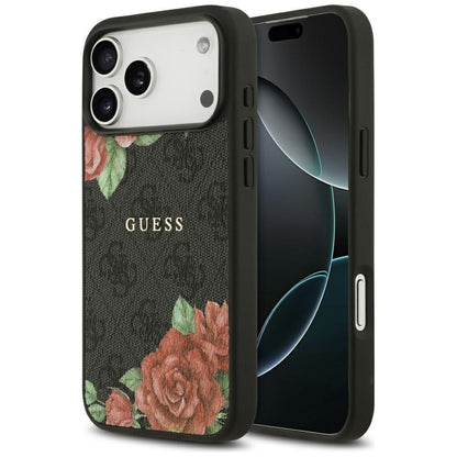 Pouzdro MagSafe pro Apple iPhone 17 Pro Max, Guess, 4G Flowers Print, Černá
