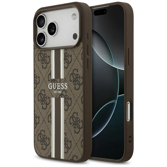 Pouzdro MagSafe pro Apple iPhone 17 Pro Max, Guess, 4G Printed Stripes, hnědá