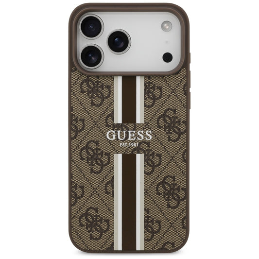 Pouzdro MagSafe pro Apple iPhone 17 Pro Max, Guess, 4G Printed Stripes, hnědá