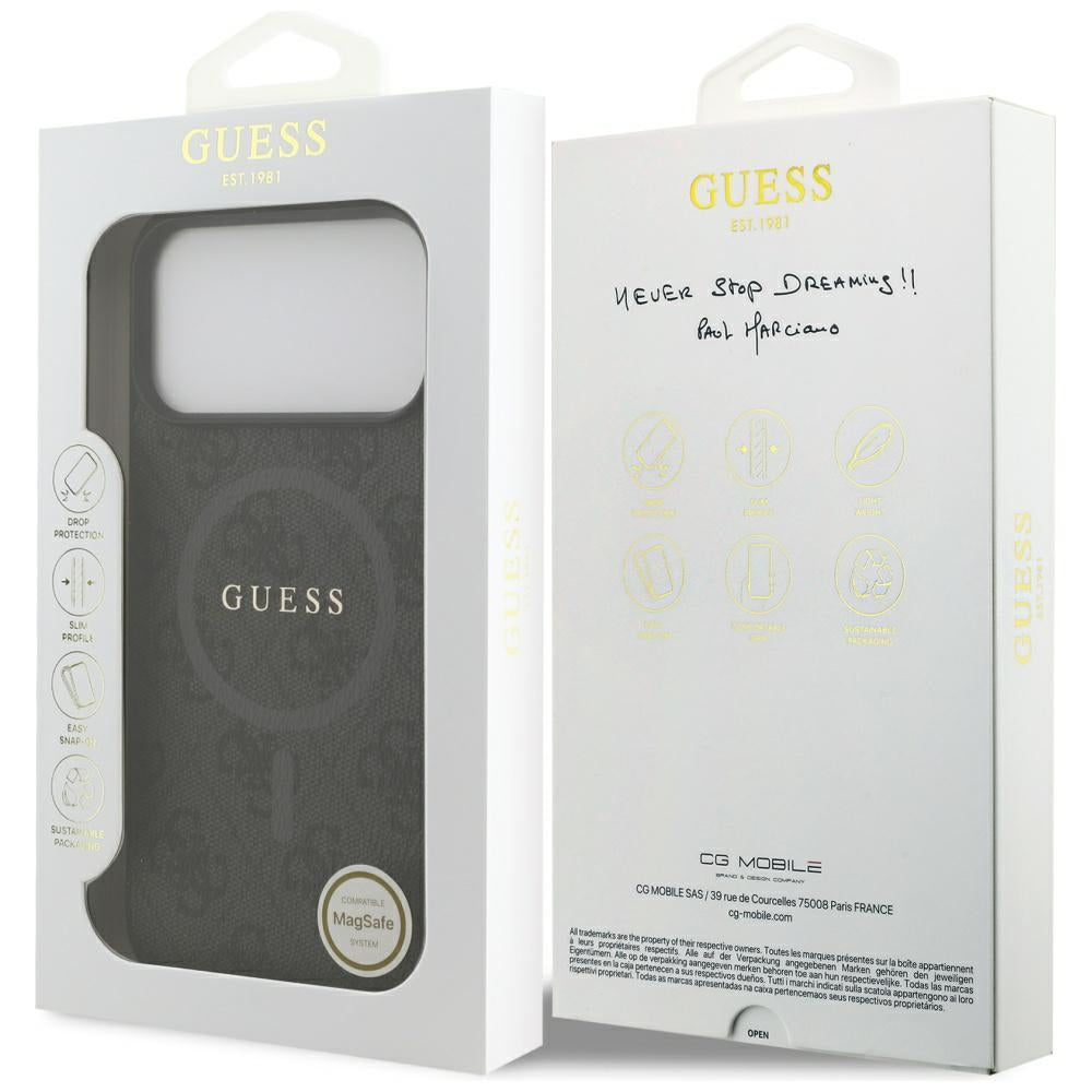 Pouzdro MagSafe pro Apple iPhone 17 Pro Max, Guess, 4G Ring Classic Logo, Černá