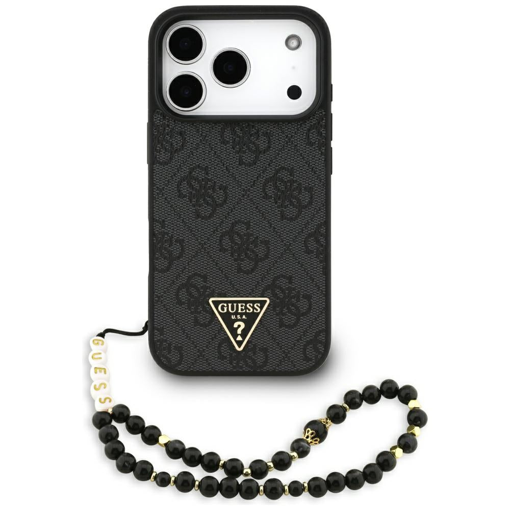 Pouzdro MagSafe pro Apple iPhone 17 Pro Max, Guess, 4G Triangle Logo with Cord Strap, Černá