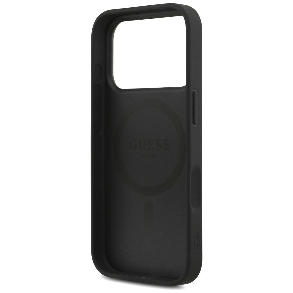 Pouzdro MagSafe pro Apple iPhone 17 Pro Max, Guess, 4G Triangle Logo with Cord Strap, Černá