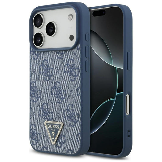 Pouzdro MagSafe pro Apple iPhone 17 Pro Max, Guess, 4G Triangle Strass, Modrá