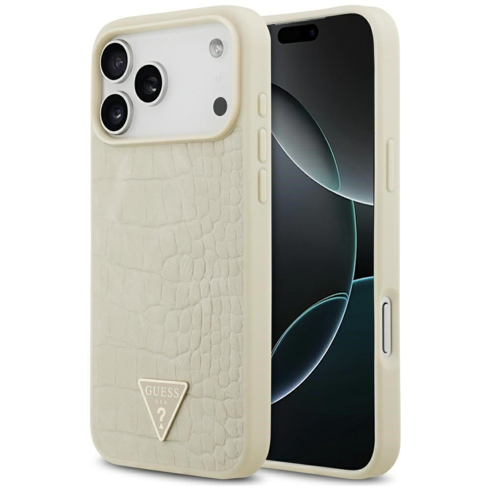 Pouzdro MagSafe pro Apple iPhone 17 Pro Max, Guess, Croco Triangle Logo, Zlaté