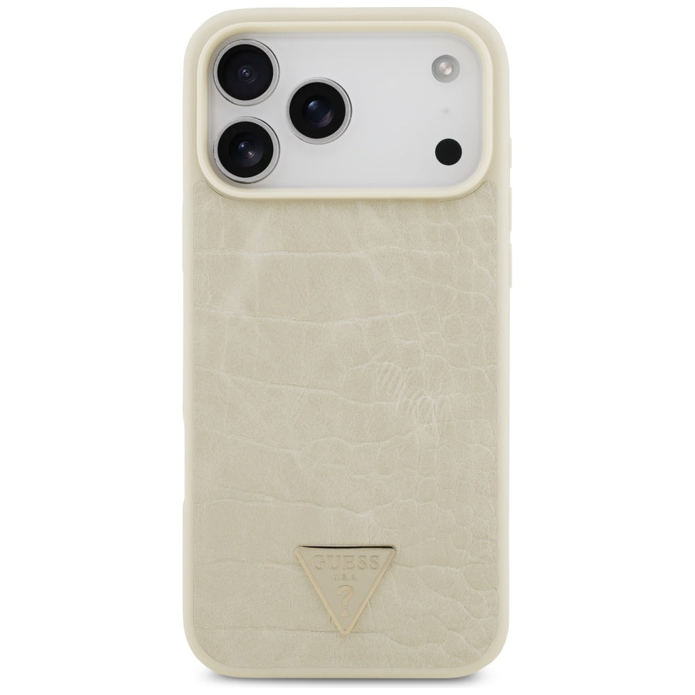 Pouzdro MagSafe pro Apple iPhone 17 Pro Max, Guess, Croco Triangle Logo, Zlaté