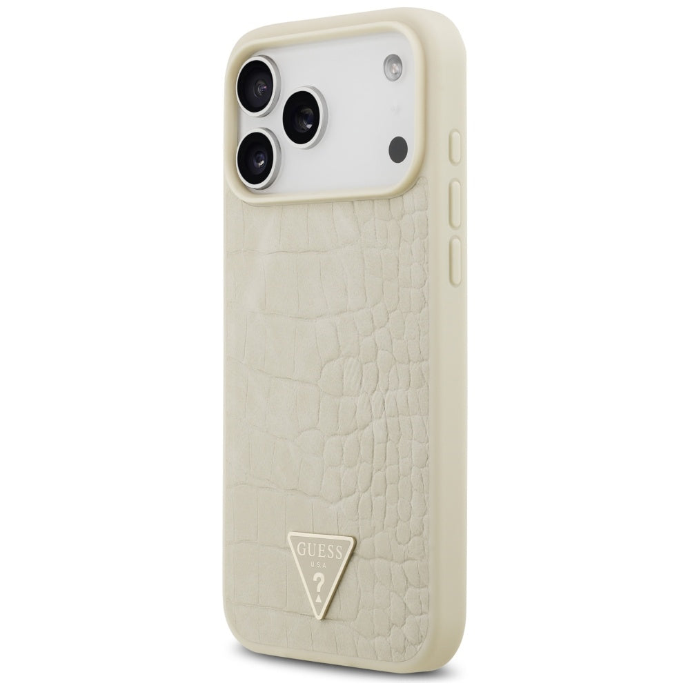 Pouzdro MagSafe pro Apple iPhone 17 Pro Max, Guess, Croco Triangle Logo, Zlaté