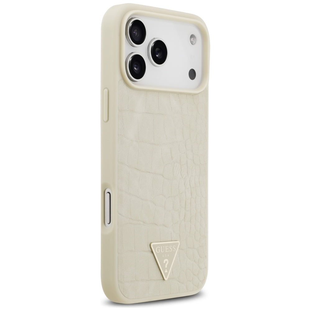 Pouzdro MagSafe pro Apple iPhone 17 Pro Max, Guess, Croco Triangle Logo, Zlaté