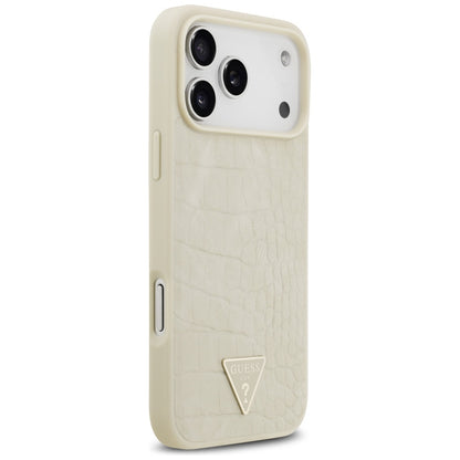 Pouzdro MagSafe pro Apple iPhone 17 Pro Max, Guess, Croco Triangle Logo, Zlaté