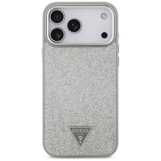 Pouzdro MagSafe pro Apple iPhone 17 Pro Max, Guess, Glitter Triangle Logo, Stříbrné